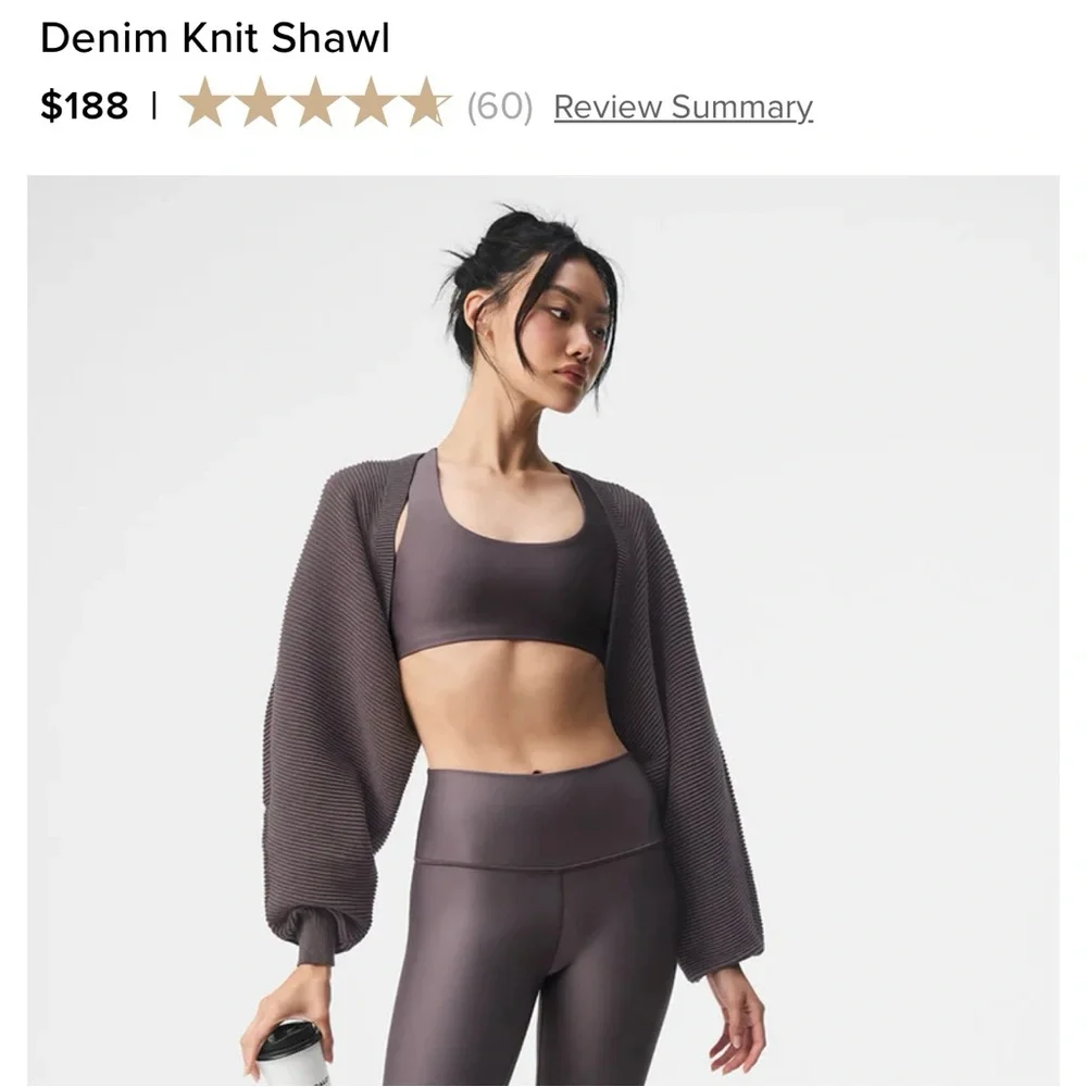 Alo Yoga Denim Knit Shawl in Raisinette/ Black size M/L- NWT - Picture 4 of 8